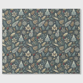 Pinecone, Holly, Sneeuwvlokken & Bessen Vakantie Cadeaupapier (Vlak)