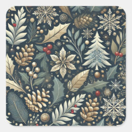Pinecone, Holly, Sneeuwvlokken & Bessen Vakantie Vierkante Sticker