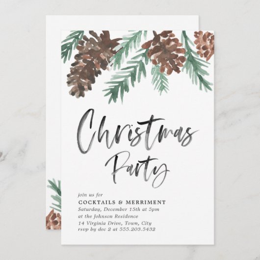 Pinecone Kerstmis | Uitnodiging feestdag (Voorkant / Achterkant)