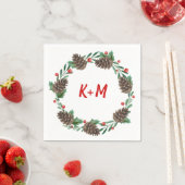 Pinecone Krans Berry Kerst Huwelijk Monogram Servet (Insitu)
