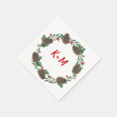 Pinecone Krans Berry Kerst Huwelijk Monogram Servet (Hoek)