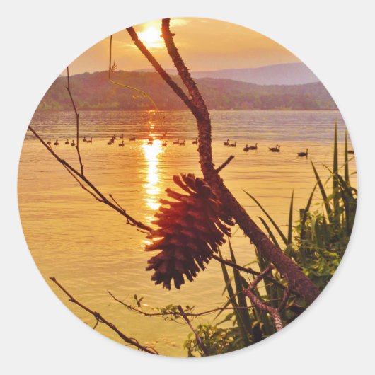 Pinecone Lake sunset Ronde Sticker (Voorkant)