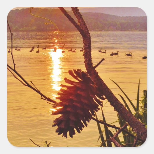 Pinecone Lake sunset Vierkante Sticker (Voorkant)