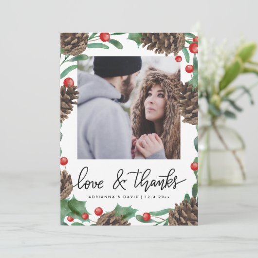 Pinecone Love & Bedankt Kerstbruiloft Foto (Staand voorkant)