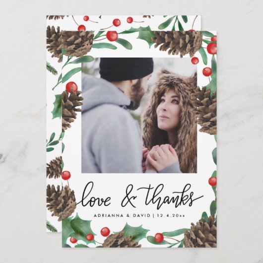 Pinecone Love & Bedankt Kerstbruiloft Foto (Voorkant / Achterkant)
