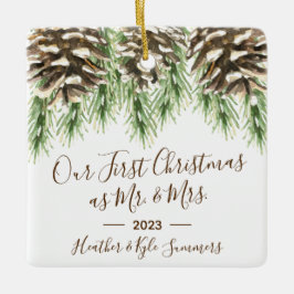 Pinecone Onze eerste Kerstmis als Mr. & Mrs. Keramisch Ornament