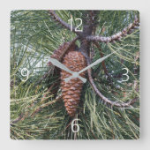 Pinecone op de dennenboom vierkante klok (Voorkant)