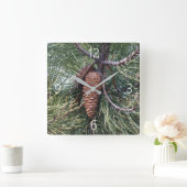 Pinecone op de dennenboom vierkante klok (Huis)