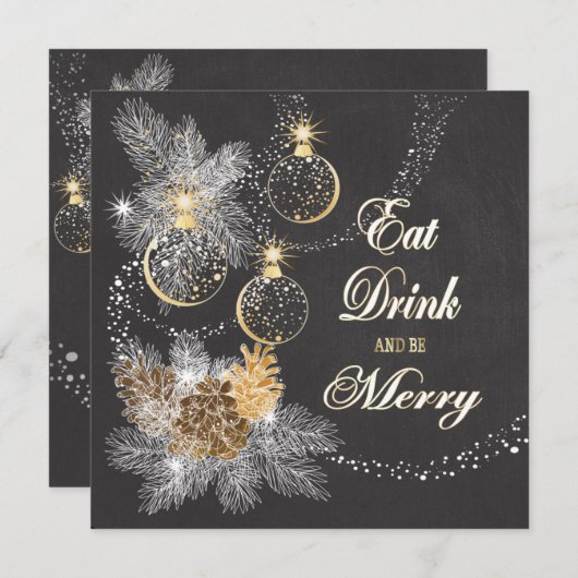 Pinecone Ornaments Chalkboard kerst Kaart (Voorkant / Achterkant)