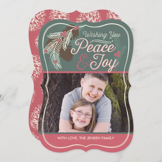 Pinecone Peace & Joy Kerstkaart (Voorkant / Achterkant)