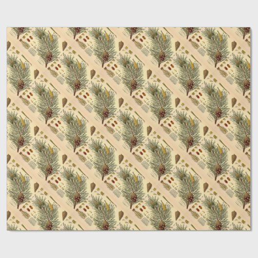 Pinecone Pine Tree Botanisch afdrukken Cadeaupapier (Vlak)