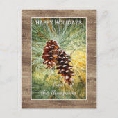 Pinecone Pine Tree Needles Greenery Waterverf Briefkaart (Voorkant)
