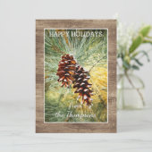 Pinecone Pine Tree Needles Greenery Waterverf Feestdagenkaart (Staand voorkant)