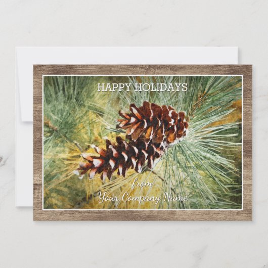 Pinecone Pine Tree Needles Greenery Waterverf Feestdagenkaart (Voorkant)