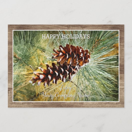 Pinecone Pine Tree Needles Greenery Waterverf Feestdagenkaart (Voorkant)