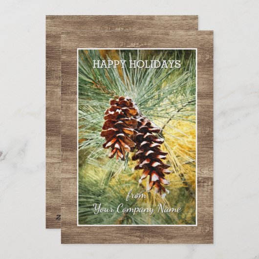 Pinecone Pine Tree Needles Greenery Waterverf Feestdagenkaart (Voorkant / Achterkant)
