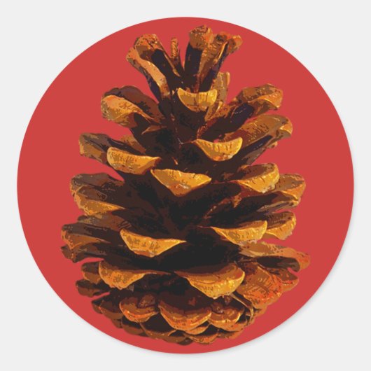 Pinecone rustieke natuur bruin rood ronde sticker (Voorkant)