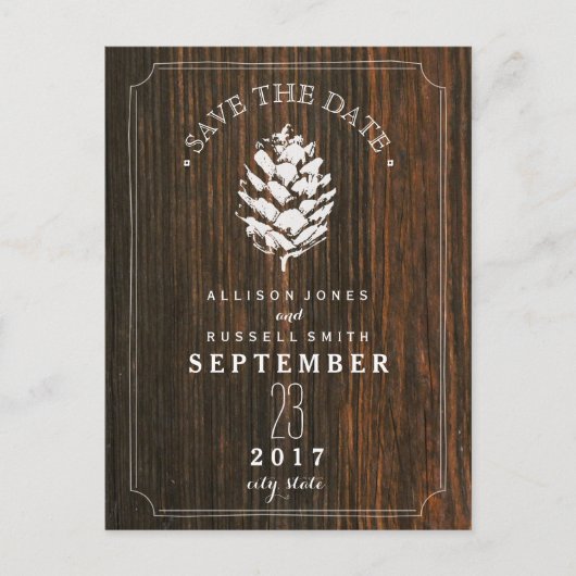 Pinecone Schuur Hout Save the Date Aankondigingskaart (Voorkant)