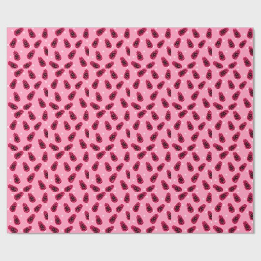 Pinecone Snowflake Pattern Pink Wrapping Paper Cadeaupapier (Vlak)