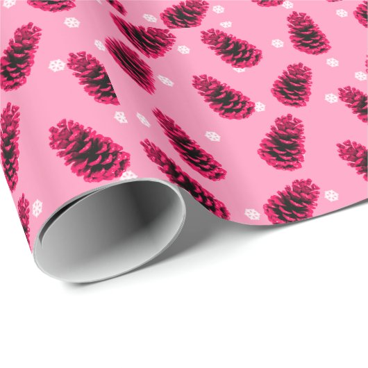 Pinecone Snowflake Pattern Pink Wrapping Paper Cadeaupapier (Rol Hoek)