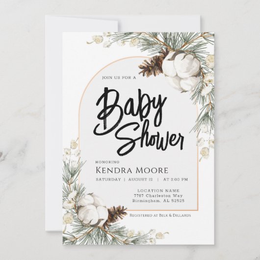 Pinecone Spruce Winter Baby shower Uitnodiging (Voorkant)