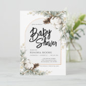 Pinecone Spruce Winter Baby shower Uitnodiging (Staand voorkant)