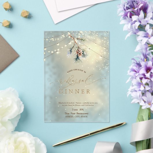 Pinecone String Lights Winter Rehearsal Dinner Acryl Uitnodigingen (Insitu (Huwelijk))