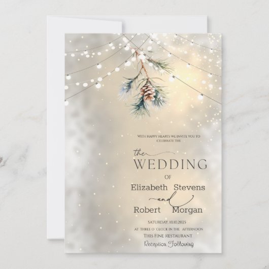 Pinecone String Lights Winter Wedding Kaart (Voorkant)