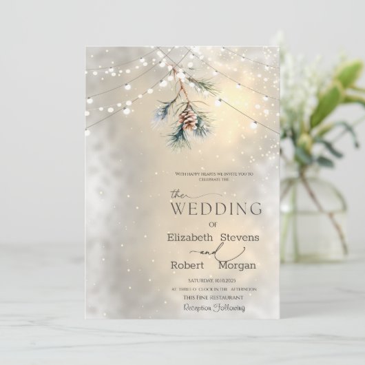 Pinecone String Lights Winter Wedding Kaart (Staand voorkant)