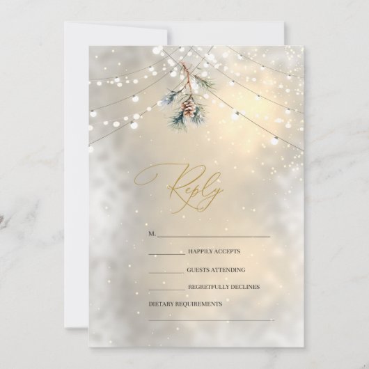 Pinecone String Lights Winter Wedding RSVP Kaart (Voorkant)