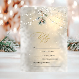 Pinecone String Lights Winter Wedding RSVP Kaart