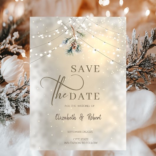 Pinecone String Lights Winter Wedding Save The Dat Save The Date