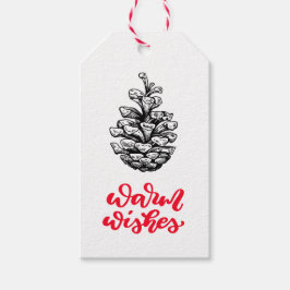 Pinecone tekening en Kerstmis belettering Cadeaulabel