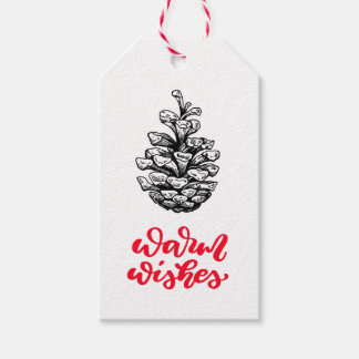 Pinecone tekening en Kerstmis belettering Cadeaulabel