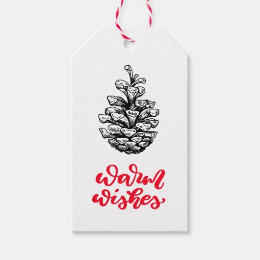 Pinecone tekening en Kerstmis belettering Cadeaulabel (Voorkant)