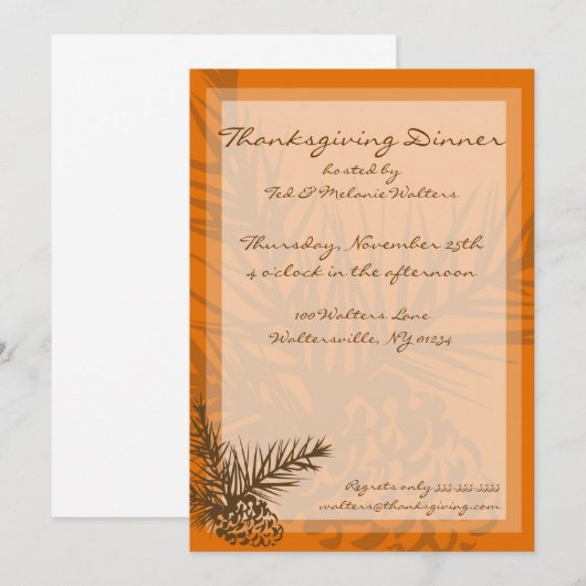 Pinecone Thanksgiving Dinner Party-uitnodigingen Kaart (Voorkant / Achterkant)