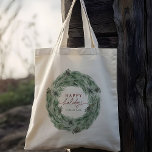Pinecone Tree Prettige feestdagen Tote Bag<br><div class="desc">Pijn Tree Wreath Winter Holiday Canvas tas met aangepaste tekst. Voor meer geavanceerde aanpassing van dit ontwerp,  te klikken gelieve de BUTTON van het TOOL VAN HET ONTWERP BLAUW. Overeenkomende objecten zijn ook beschikbaar.</div>