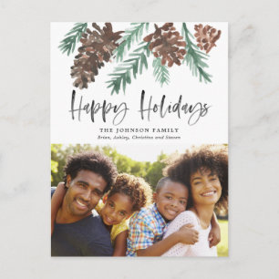 Pinecone Waterverf Holiday Foto Briefkaart