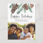 Pinecone Waterverf Holiday Foto Briefkaart (Voorkant)