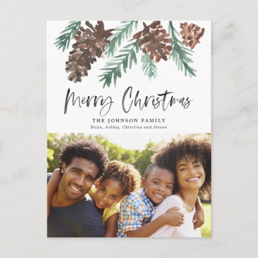 Pinecone Waterverf Holiday Foto Briefkaart (Voorkant)