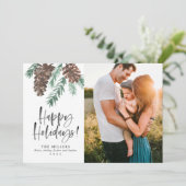 Pinecone Waterverf Holiday Foto Kaart (Staand voorkant)