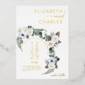 Pinecone Winter groen wit bloemenbruiloft Folie Uitnodiging (Voorkant)