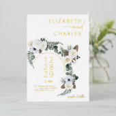 Pinecone Winter groen wit bloemenbruiloft Folie Uitnodiging (Staand Voorkant)