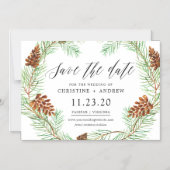 Pinecone Winter Rustic Save The Dates-magneet Magnetische Uitnodiging (Voorkant)