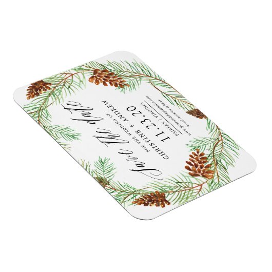 Pinecone Winter Rustic Save The Dates Magnet Magneet (Rechterzijde)