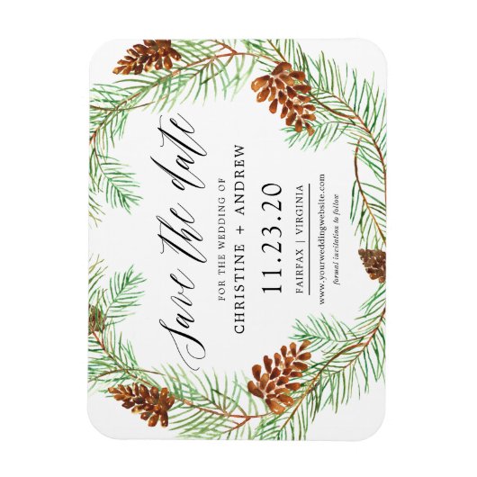 Pinecone Winter Rustic Save The Dates Magnet Magneet (Verticaal)