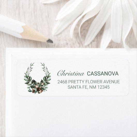 Pinecone Winter WreatReturn Address Etiket (Insitu)