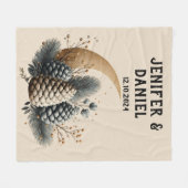 Pinecones and Crescent Moon Winter Love Fleece Deken (Voorkant (Horizontaal))