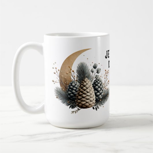 Pinecones and Crescent Moon Winter Love Koffiemok (Links)