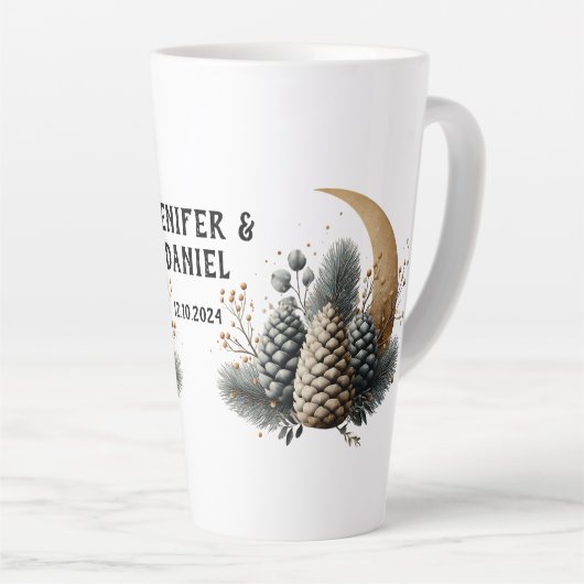 Pinecones and Crescent Moon Winter Love Latte Mok (Rechterhoek)